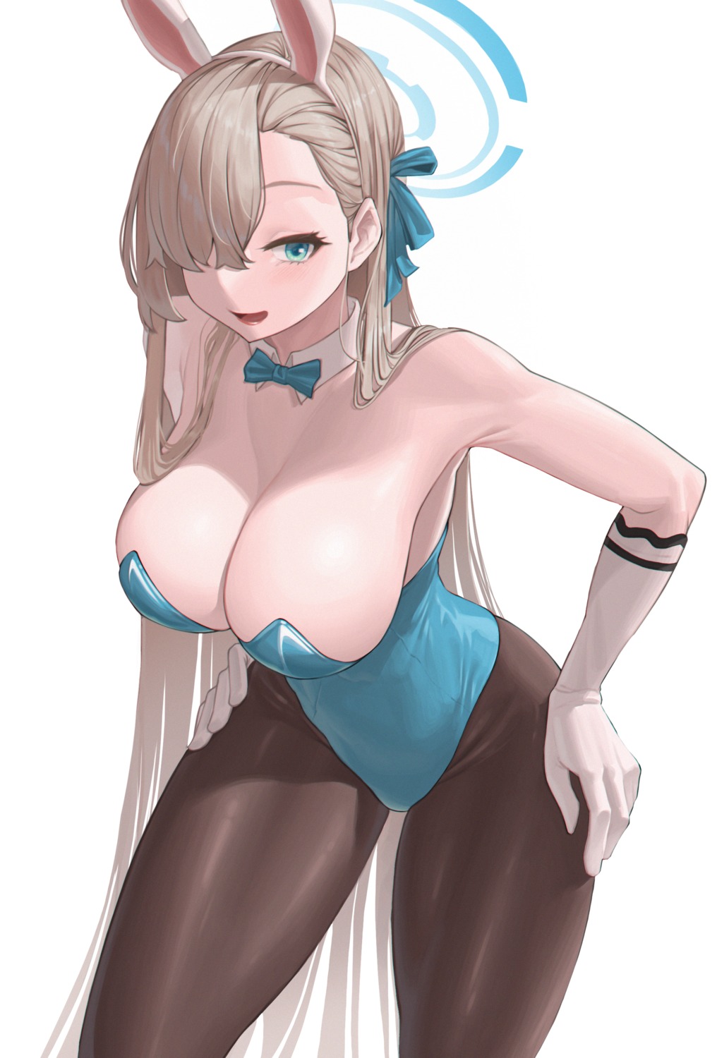 animal_ears blue_archive bunny_ears bunny_girl demian_221 halo ichinose_asuna no_bra pantyhose