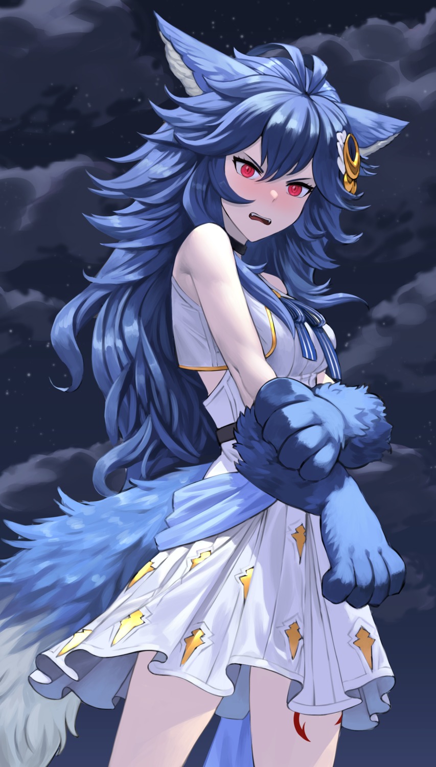 animal_ears dress fenrir granblue_fantasy monster_girl shou_illust tail tattoo