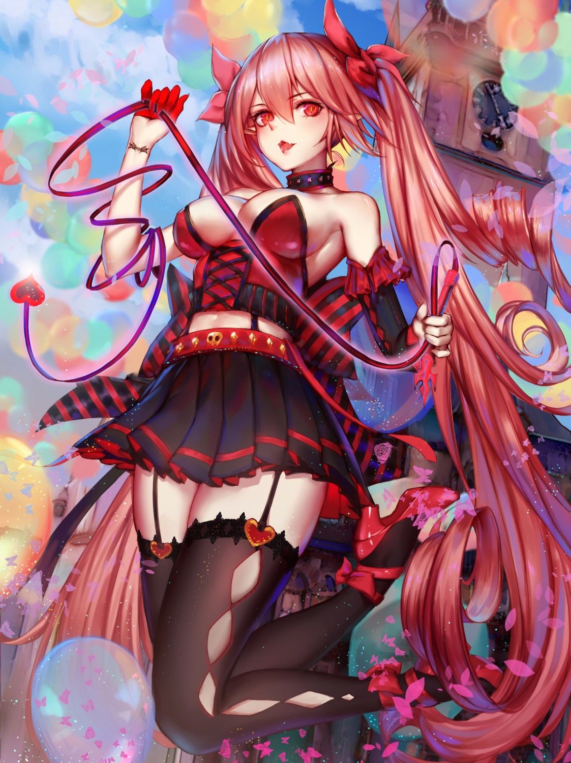 heels pointy_ears pre shadowverse stockings tattoo thighhighs weapon