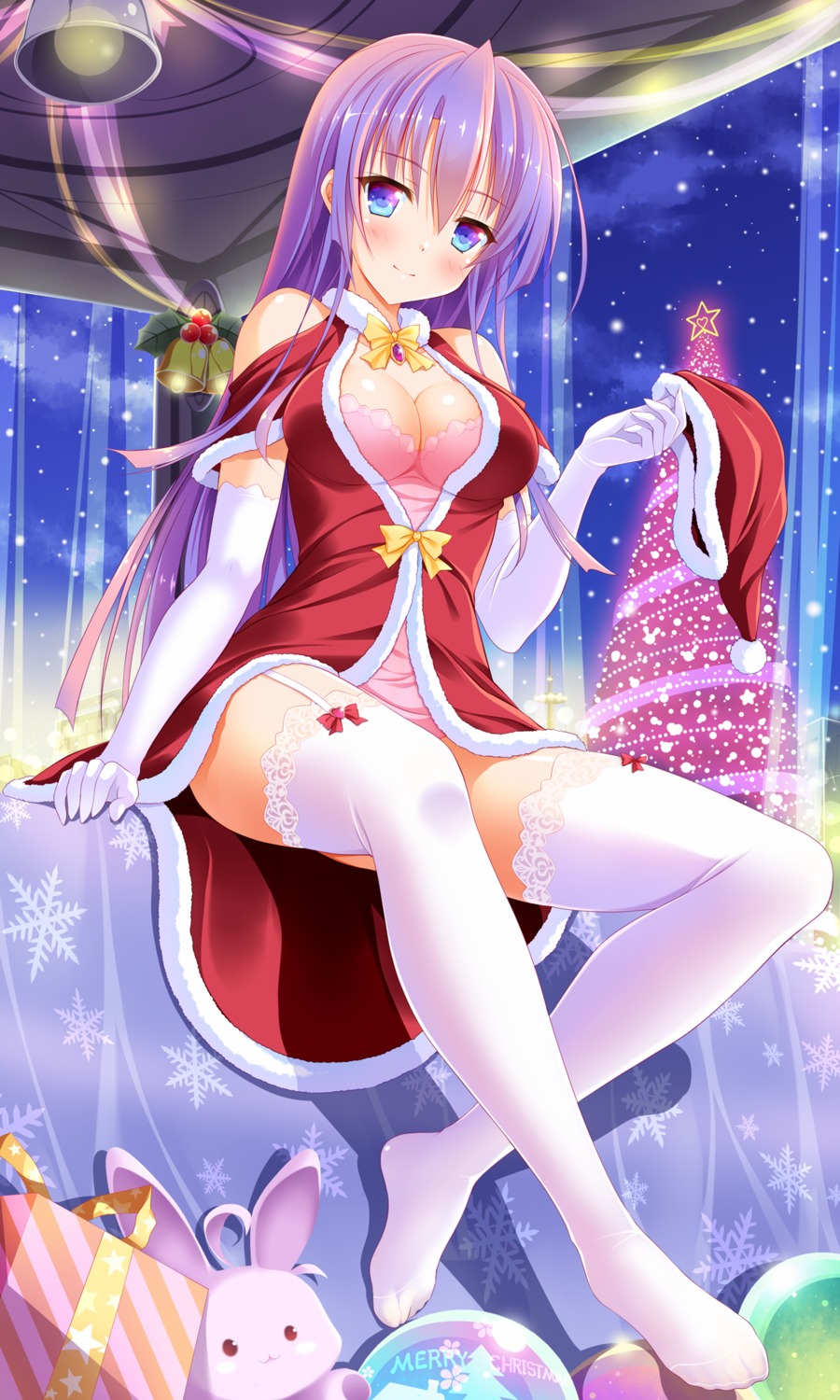 christmas cleavage dress stockings thighhighs yagami-all_hail_nanao