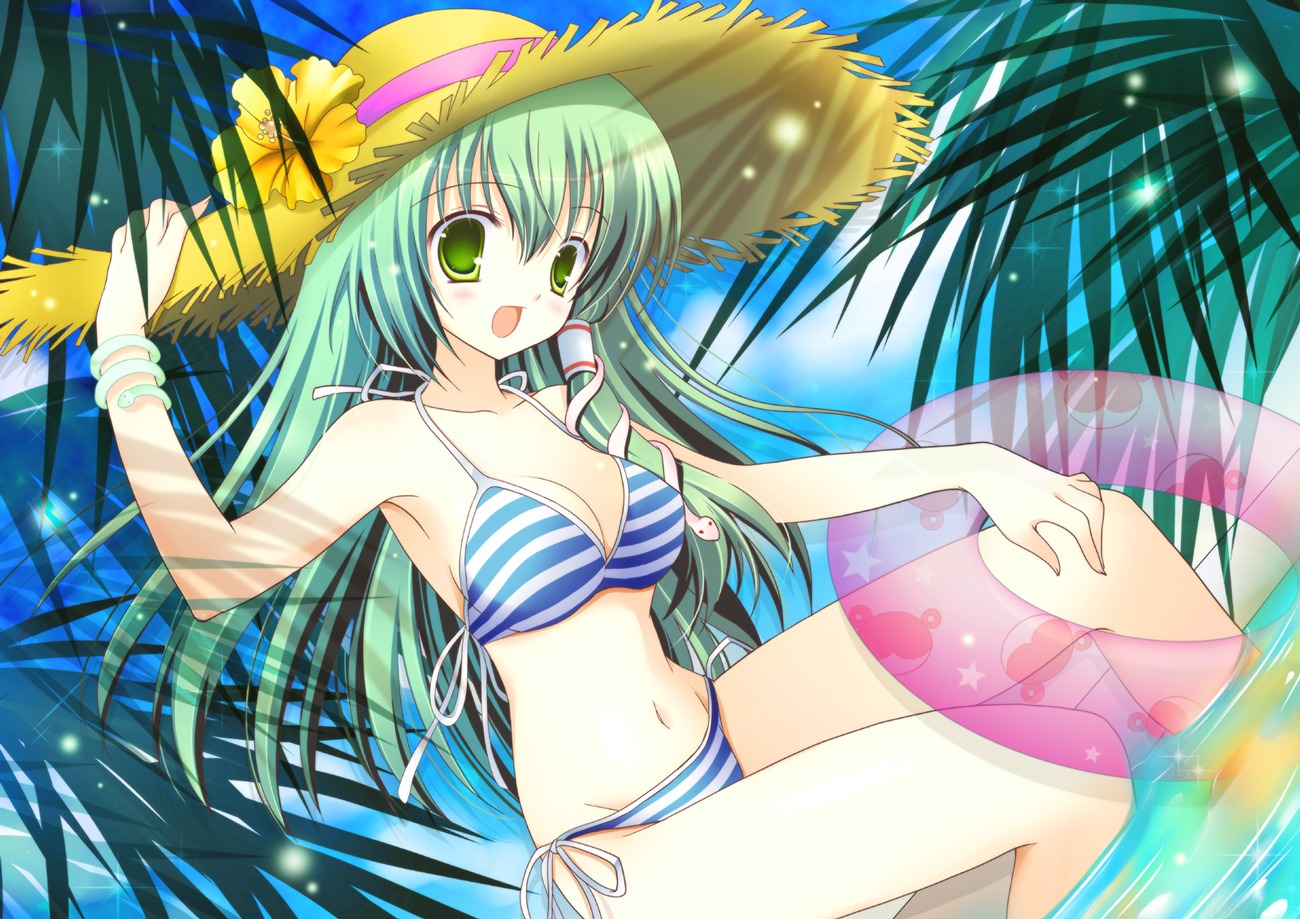 bikini kochiya_sanae shirogane_hina swimsuits touhou