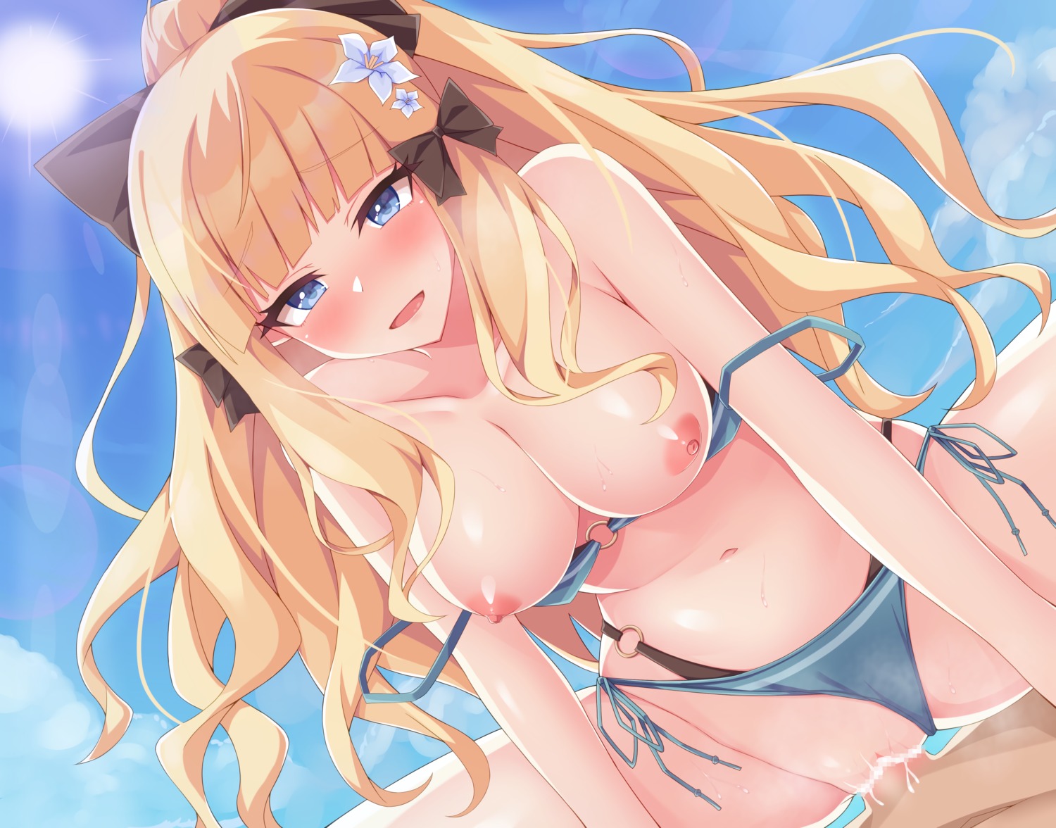 bikini breasts censored cum nipples panty_pull penis princess_connect princess_connect!_re:dive pussy pussy_juice rugatsuki sasaki_saren sex swimsuits thong