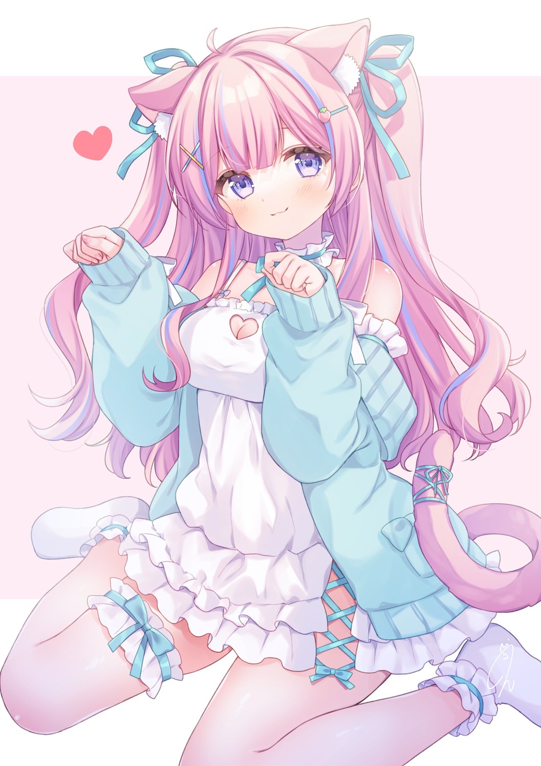 animal_ears cleavage dress garter indie_virtual_youtuber itigori_ena kisukekun nekomimi sweater tail