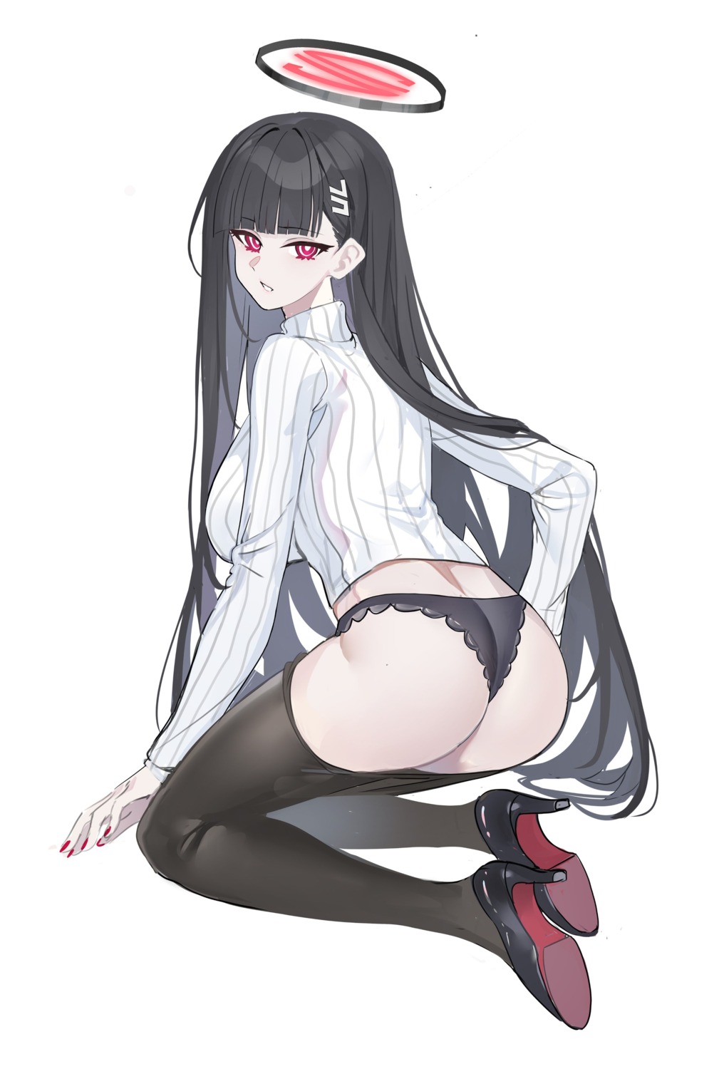 ass blue_archive echj halo heels pantsu pantyhose sweater thong tsukatsuki_rio