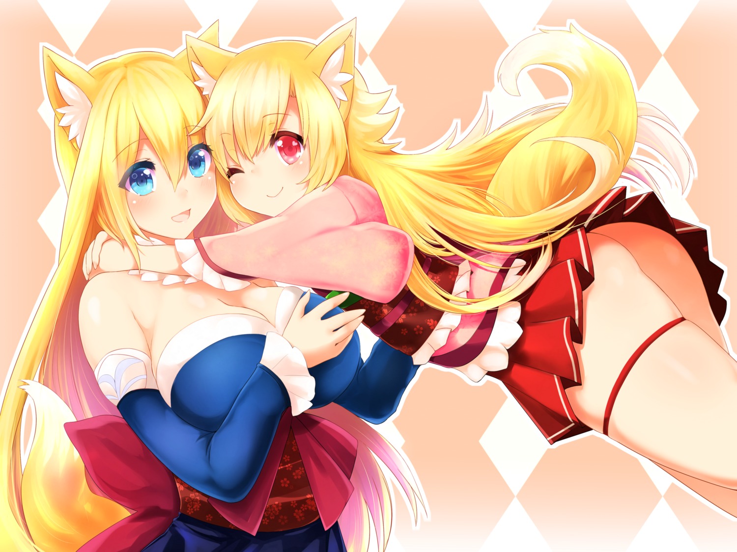 animal_ears cleavage garter kitsune naomi_(sekai_no_hate_no_kissaten) tail