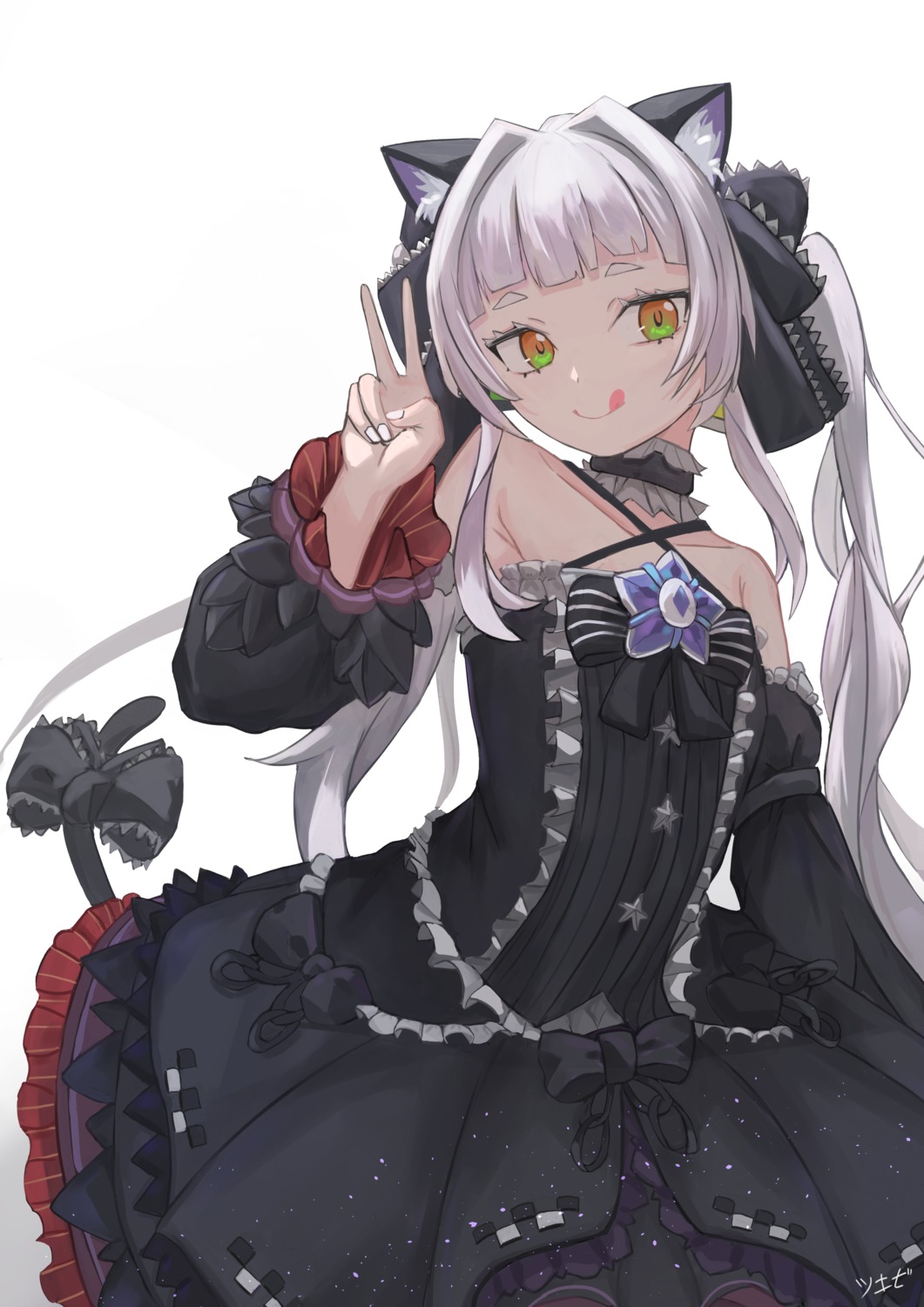 animal_ears dress gothic_lolita hololive jeze lolita_fashion murasaki_shion nekomimi tail