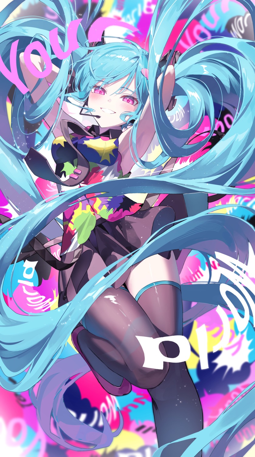 hatsune_miku headphones hya_ro thighhighs vocaloid