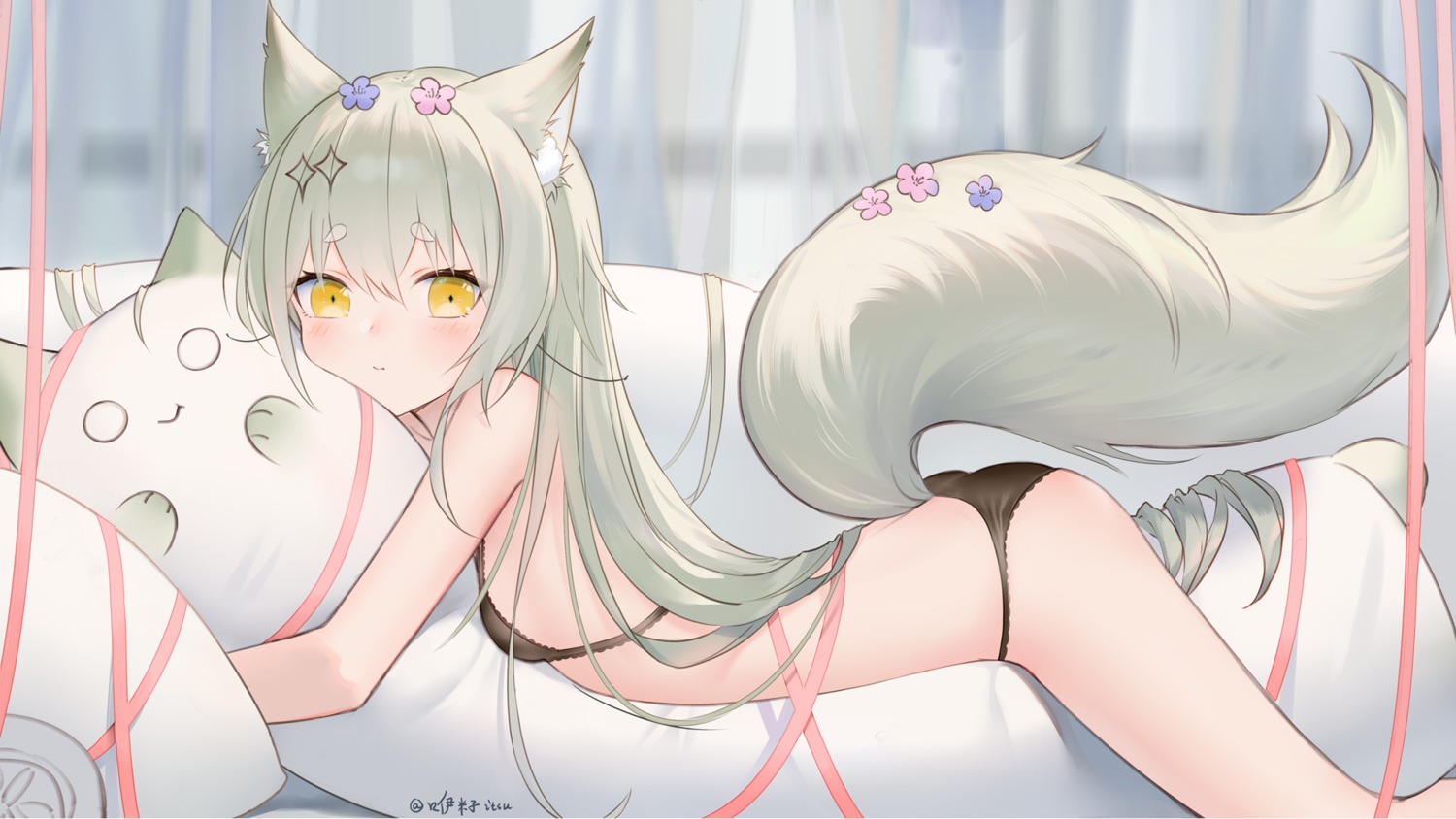 animal_ears bra kitsune loli ookamisama pantsu tail thighhighs wallpaper