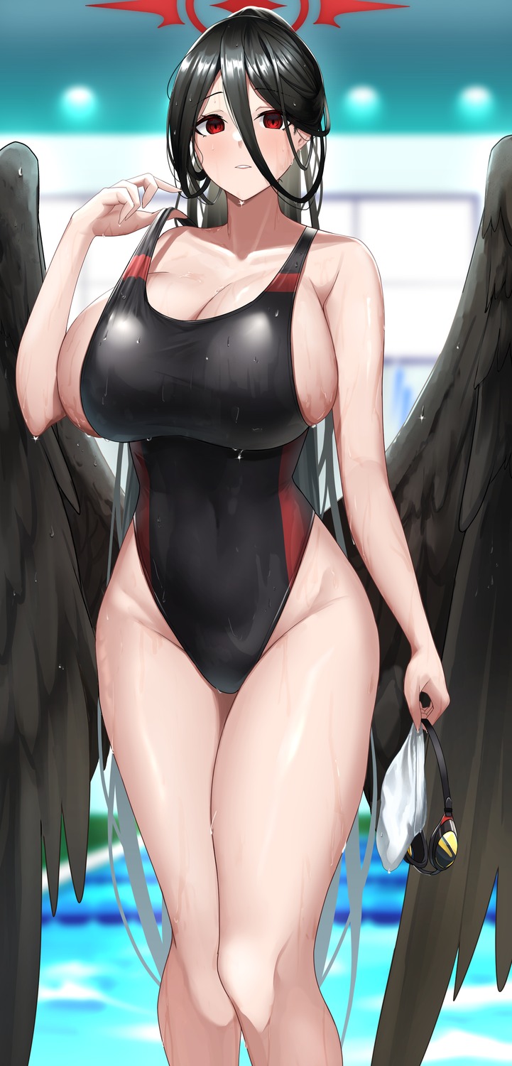 angel arisugawa_ya blue_archive hanekawa_hasumi swimsuits wet wings