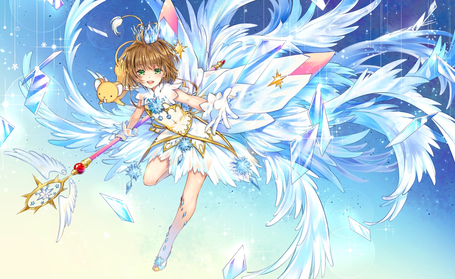 card_captor_sakura dress kerberos kingchenxi kinomoto_sakura see_through weapon wings