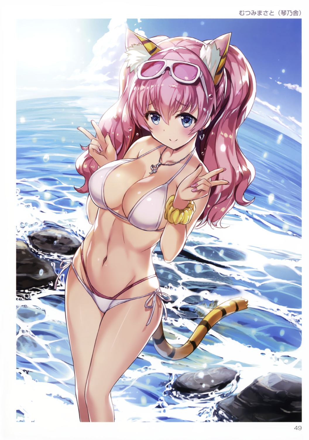 animal_ears bikini breast_hold cleavage mutsumi_masato swimsuits tail