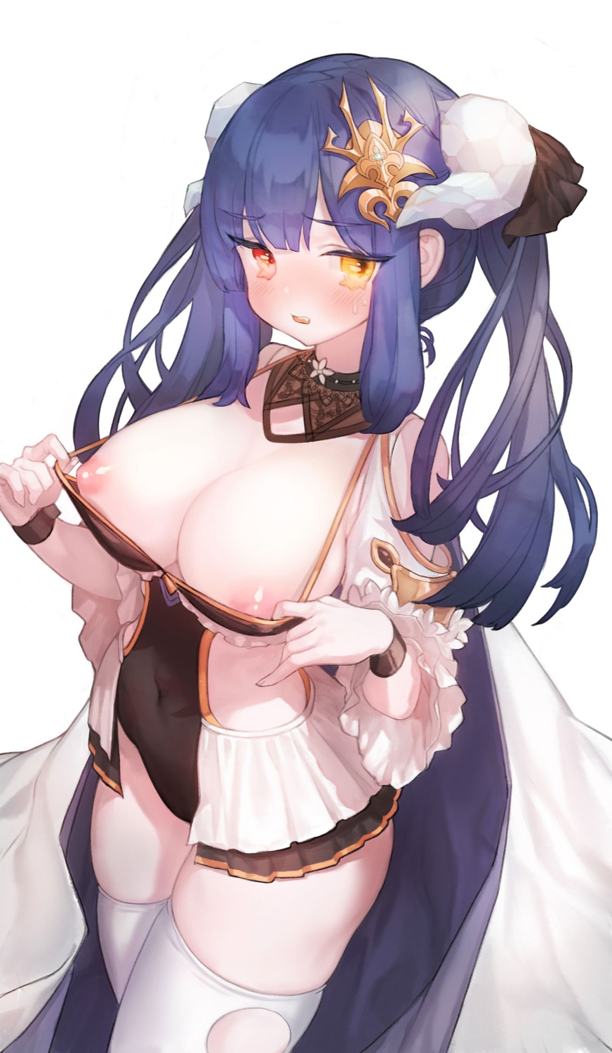 breasts heterochromia horns kuzel_(bonolangje) nipples no_bra ruthenium77's_character thighhighs undressing