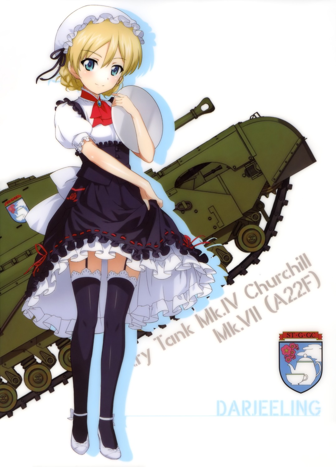 darjeeling girls_und_panzer heels skirt_lift stockings thighhighs waitress