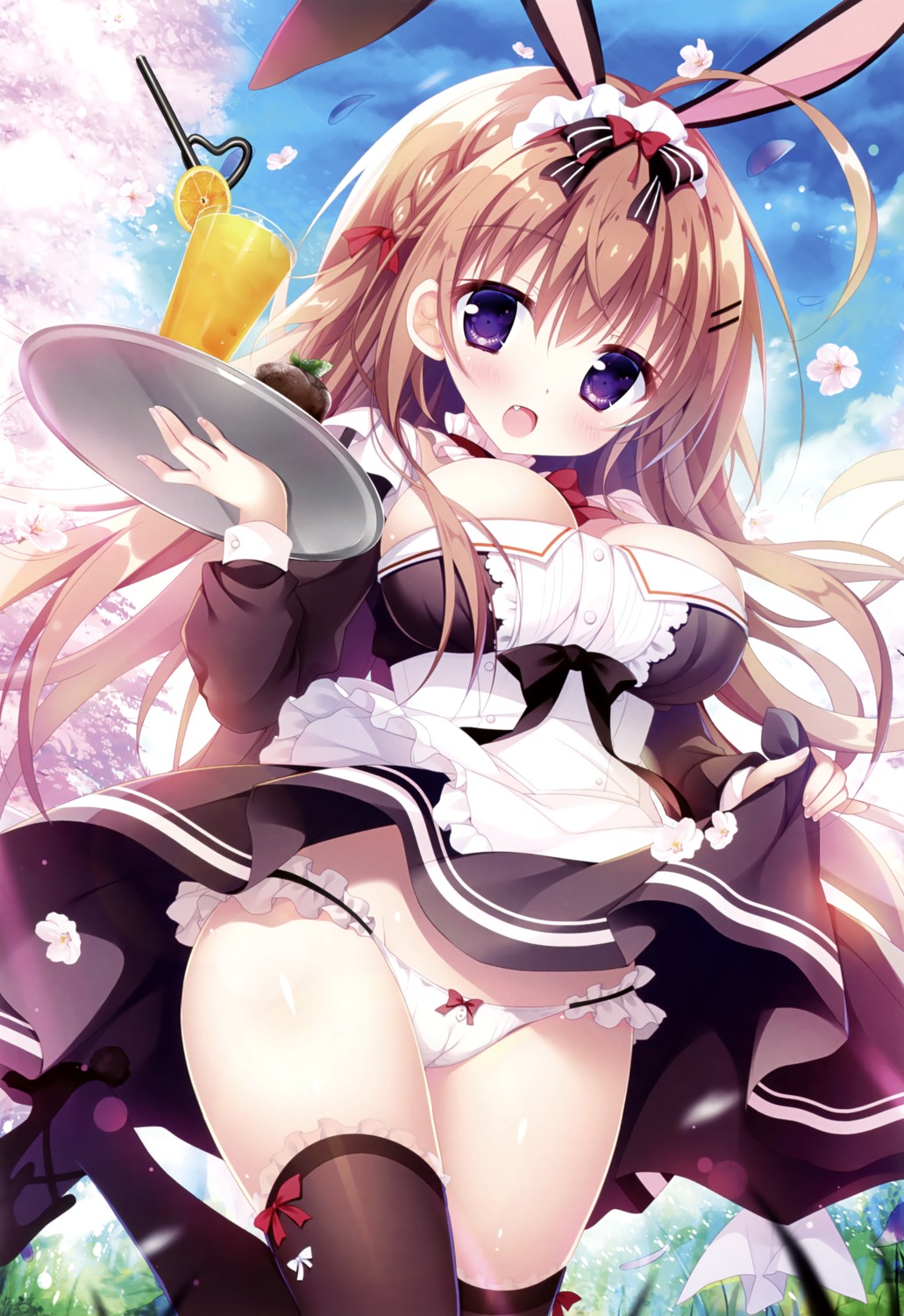 animal_ears bunny_ears cameltoe heels maid pantsu shiromochi_sakura skirt_lift thighhighs waitress