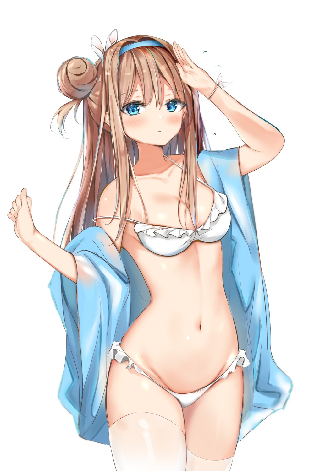 bikini girls_frontline open_shirt sashima suomi_kp31_(girls_frontline) swimsuits thighhighs