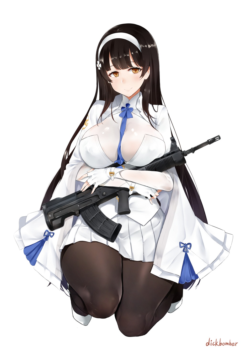 breast_hold erect_nipples girls_frontline gun leewh1515 pantyhose qbz-95_(girls_frontline)