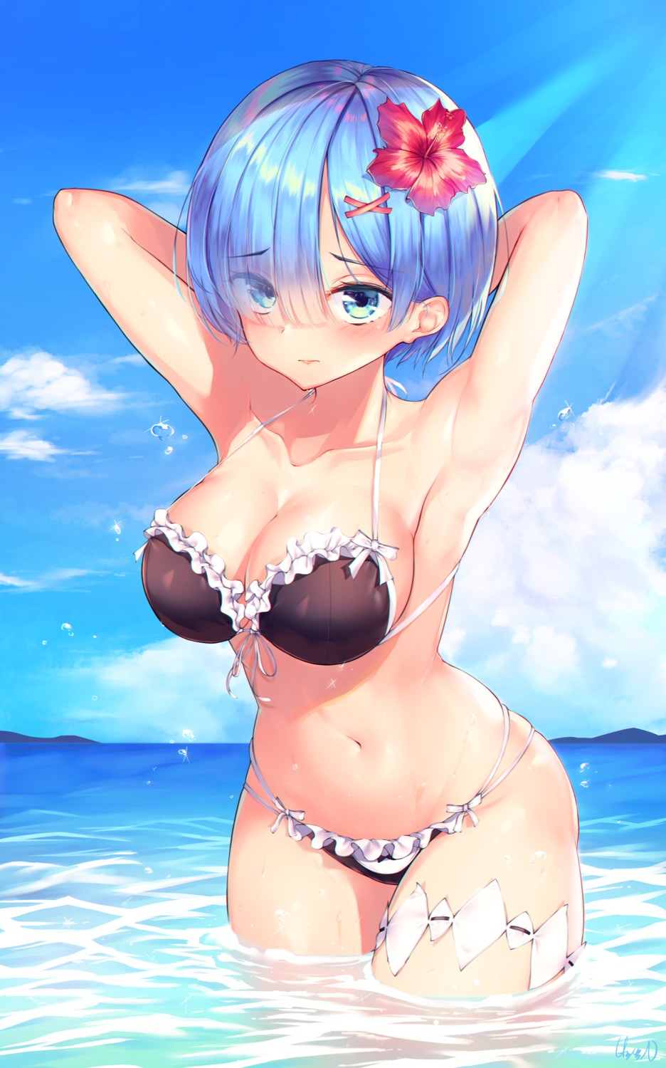 bikini garter hakushoku_n re_zero_kara_hajimeru_isekai_seikatsu rem_(re_zero) swimsuits wet