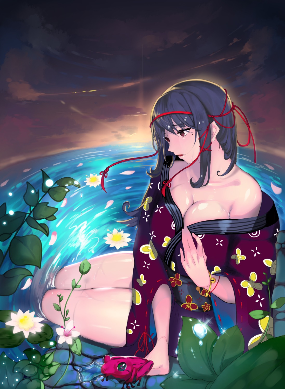 aowltus209 cleavage open_shirt wet yukata