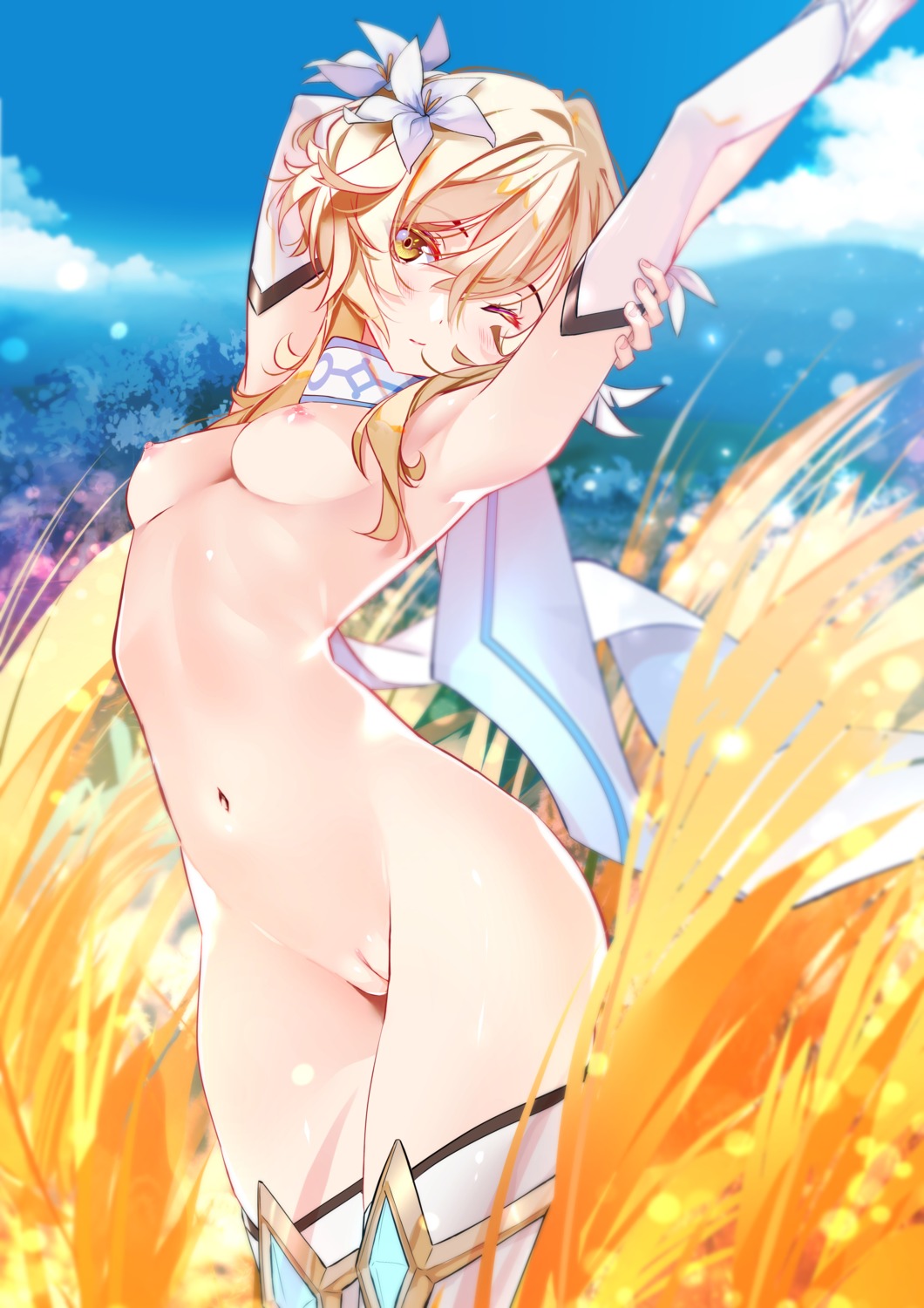genshin_impact lumine naked_cape pussy sydus thighhighs uncensored