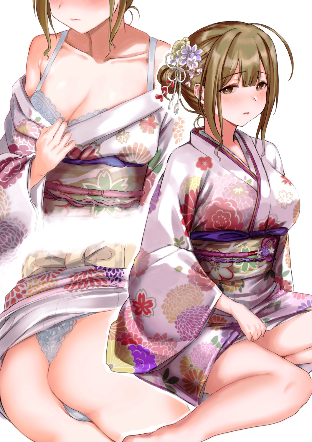 ass kakeru_(fujiwara_kakeru) kimono kuwayama_chiyuki pantsu the_idolm@ster the_idolm@ster_shiny_colors