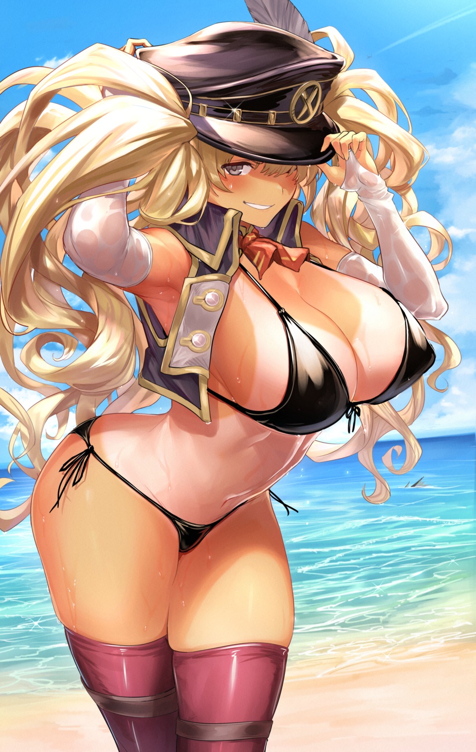 bikini erect_nipples garter granblue_fantasy monika_weisswind swimsuits tan_lines thighhighs ulrich_(tagaragakuin)