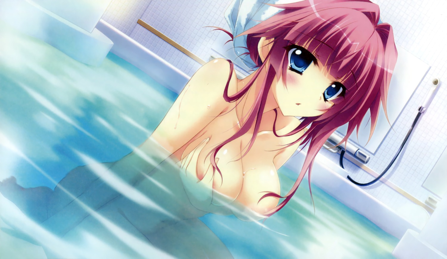 areola bathing breast_hold izumi_tsubasu jinpou_an koi_ga_saku_koro_sakura_doki naked palette wet