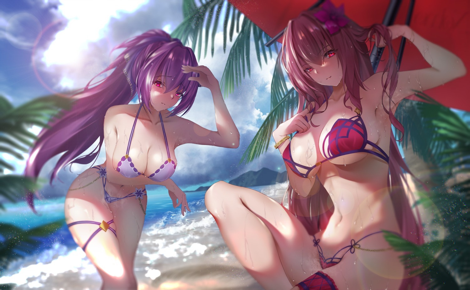 bikini breast_hold fate/grand_order garter nolmo scathach_(fate/grand_order) scathach_skadi swimsuits wet