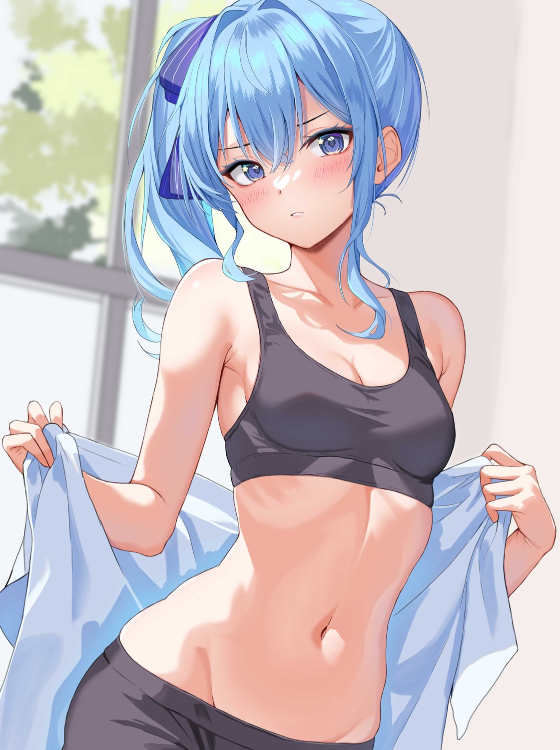 bra cleavage hololive hoshimachi_suisei o29sukizero towel