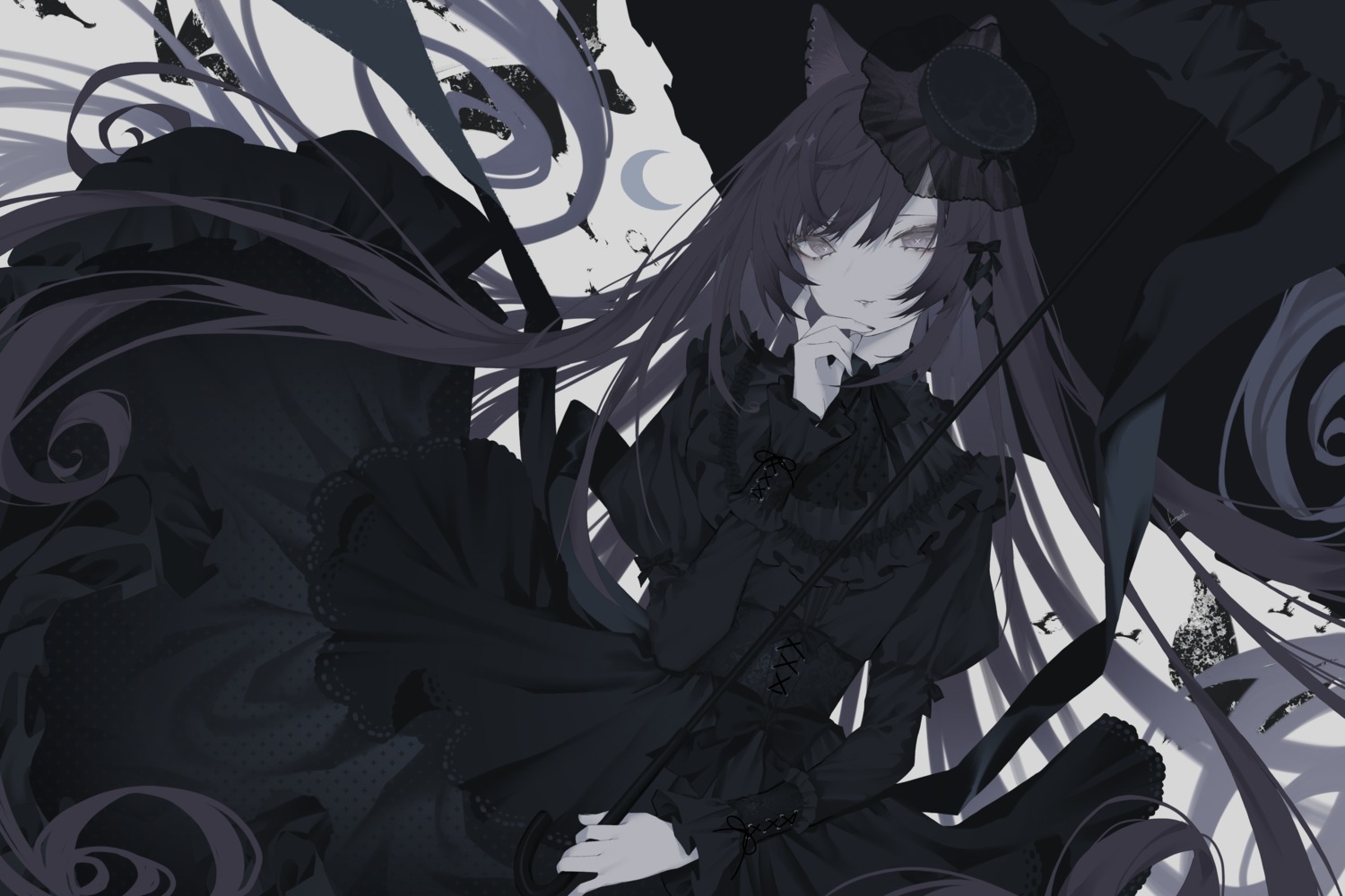 animal_ears dress gothic_lolita kotarou lolita_fashion nekomimi umbrella