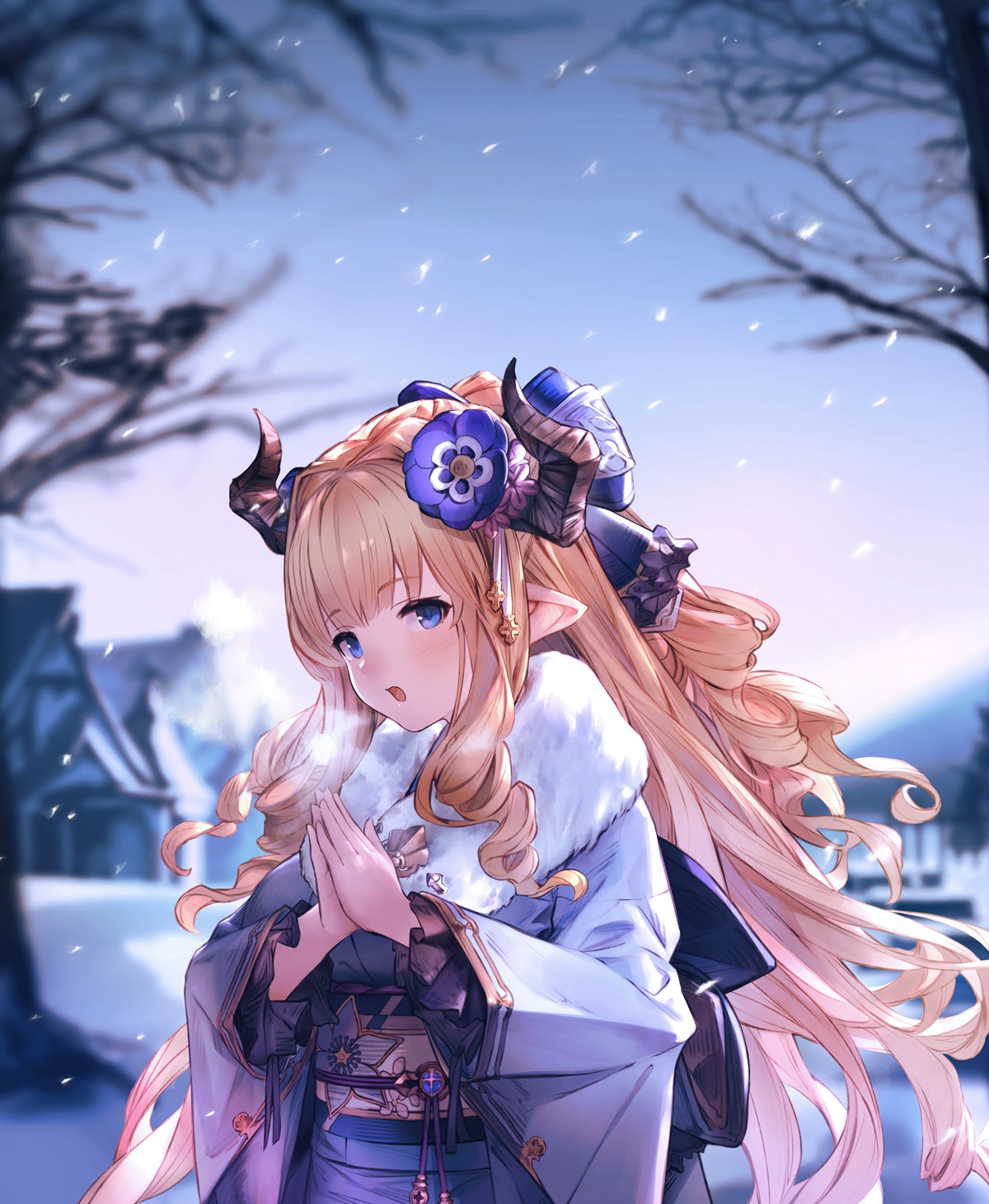 granblue_fantasy horns kimono pointy_ears rastina u_jie