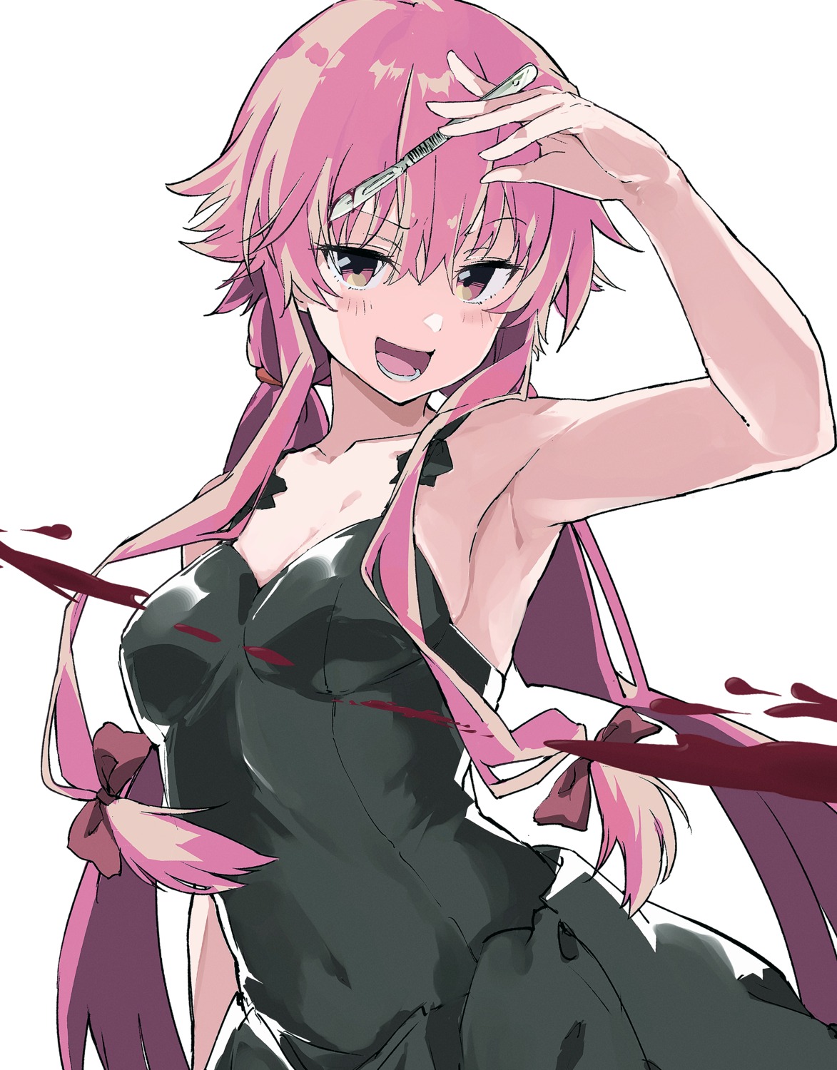 blood cleavage dress gasai_yuno mirai_nikki no_bra rauto weapon