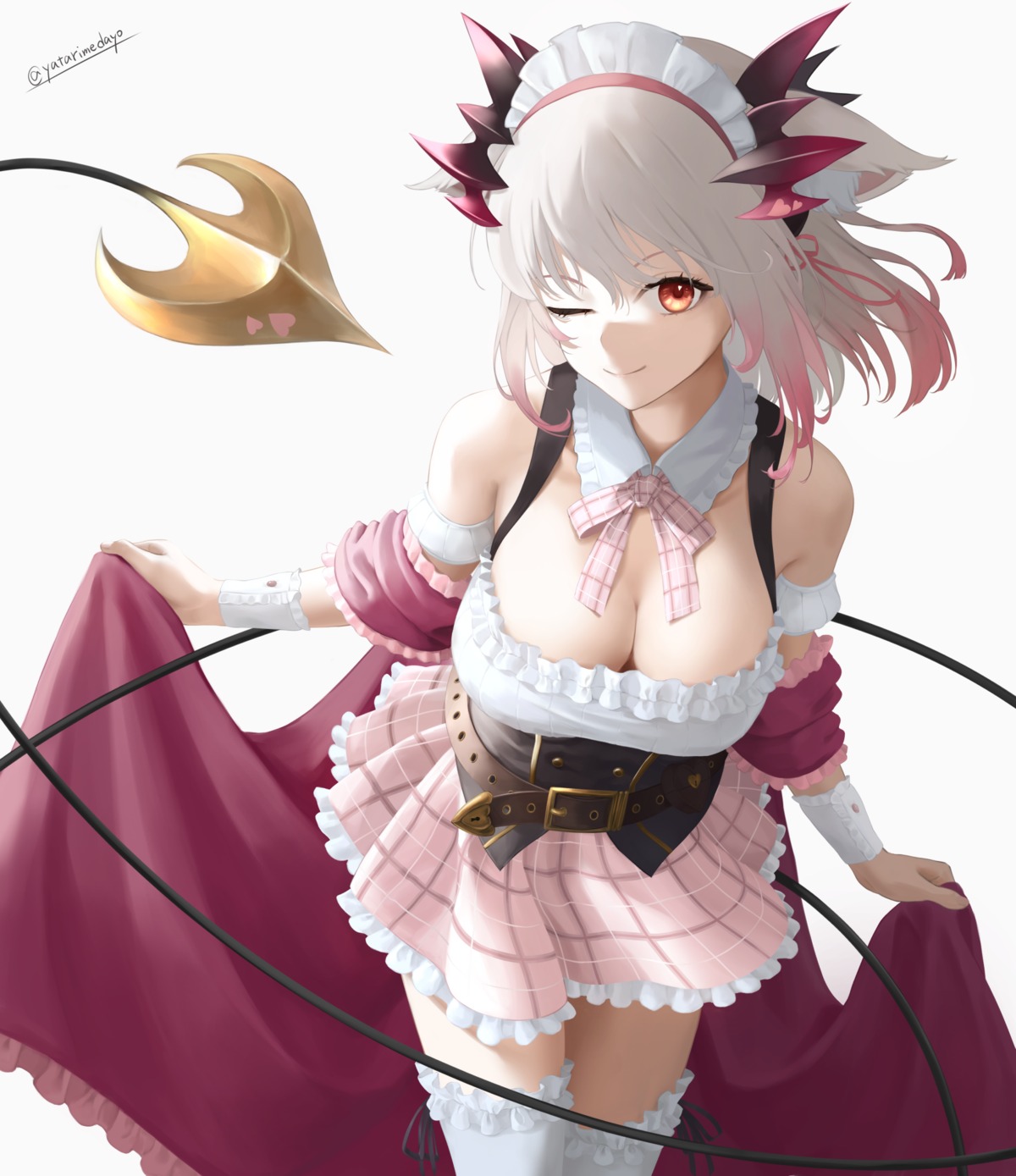 honey_strap horns maid nanashi_inc. no_bra suou_patra tail thighhighs yatarime