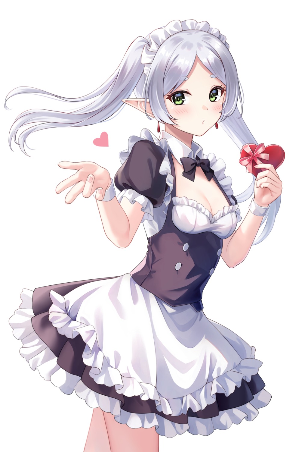 elf frieren maid no_bra pointy_ears sebu_illust sousou_no_frieren valentine