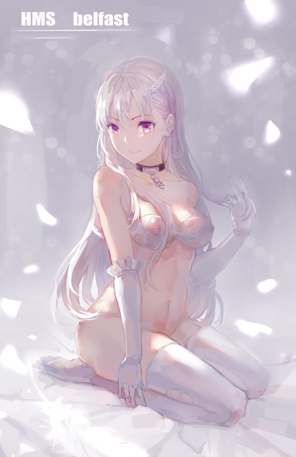 azur_lane bekko belfast_(azur_lane) bottomless bra cleavage erect_nipples see_through thighhighs