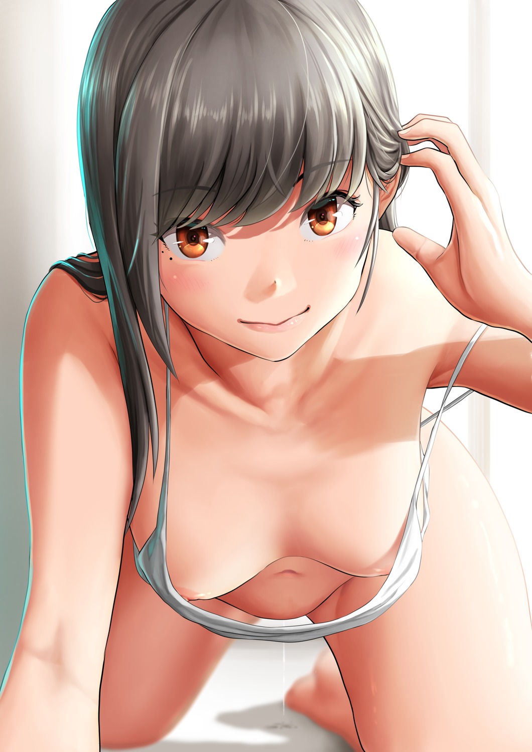 bottomless hayashio_(kancolle) kantai_collection kasu_(kasunohikari) nipple_slip nipples no_bra pussy_juice