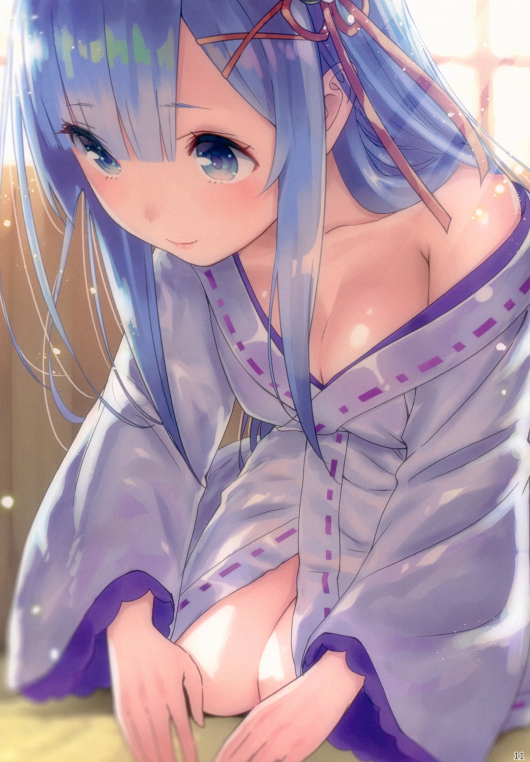 kamikire_basami open_shirt re_zero_kara_hajimeru_isekai_seikatsu rem_(re_zero) yasuyuki yukata