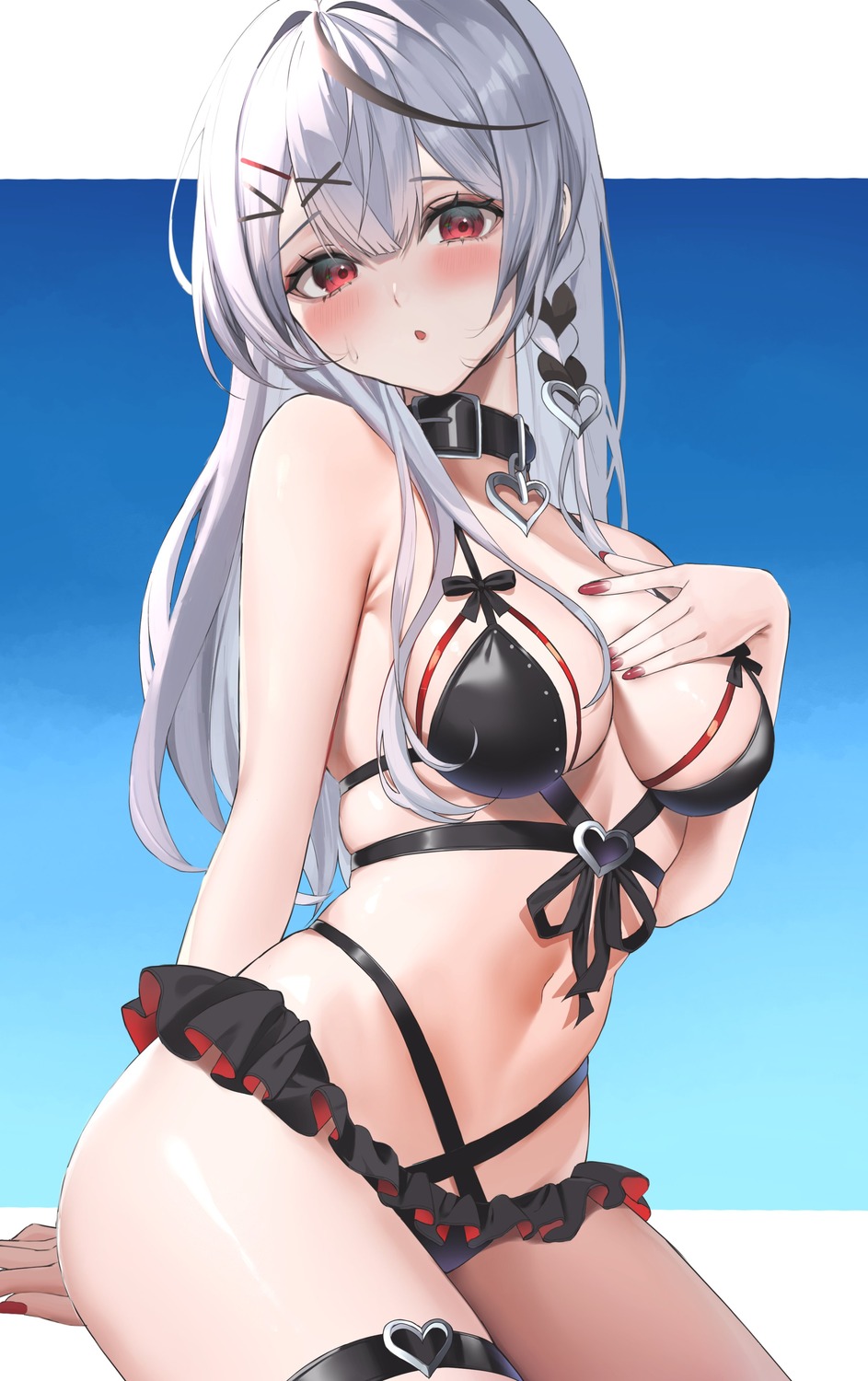 bikini breast_hold garter hololive omu_rethu_ sakamata_chloe swimsuits