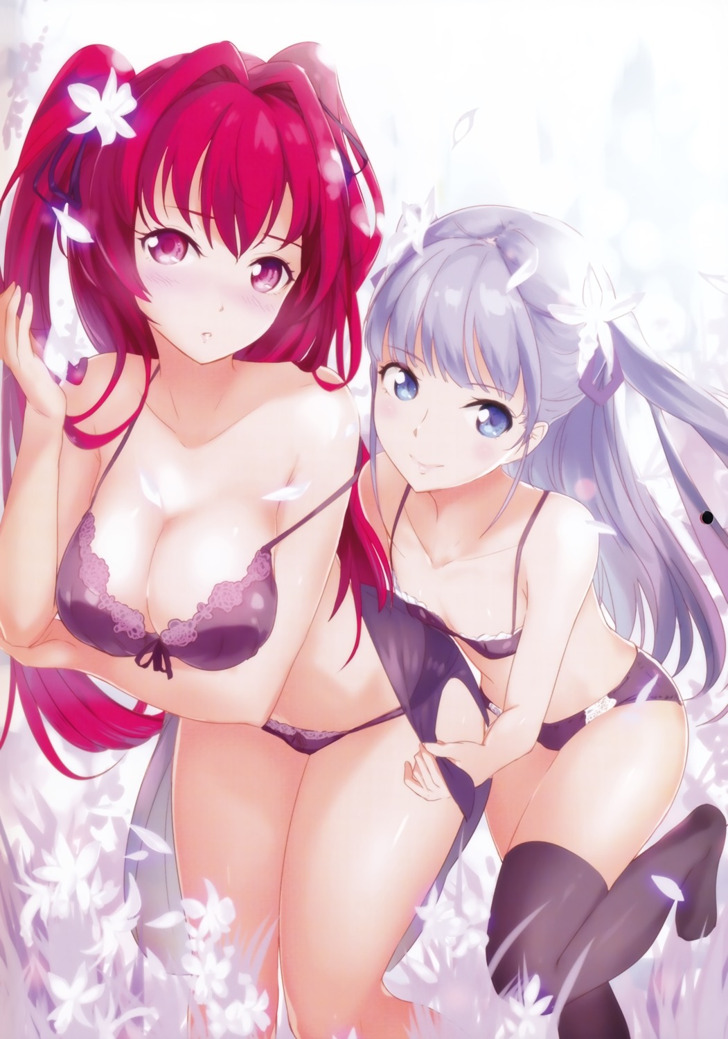 bra breast_hold cleavage lingerie naruse_maria naruse_mio nylon pantsu see_through shinmai_maou_no_testament thighhighs