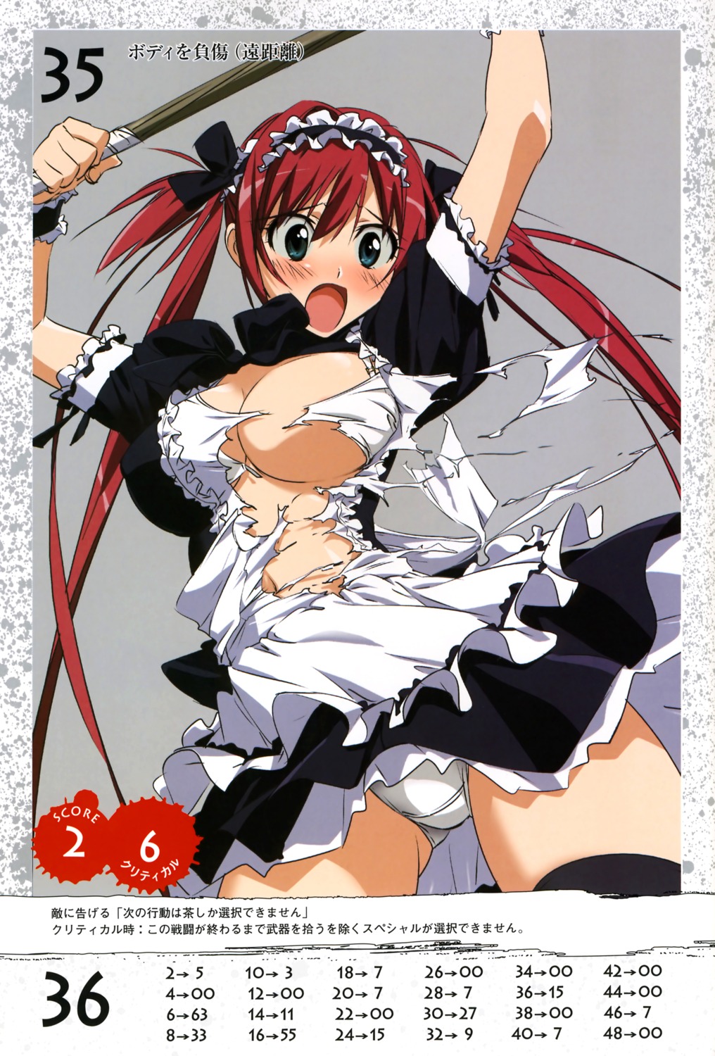 airi bra cleavage maid open_shirt pantsu queen's_blade skirt_lift takamura_kazuhiro torn_clothes