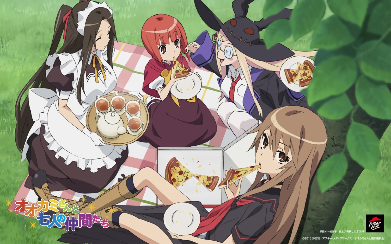 akai_ringo kobayashi_emiko maid majolica_le_fay ookami-san ookami_ryouko tsurugaya_otsuu wallpaper