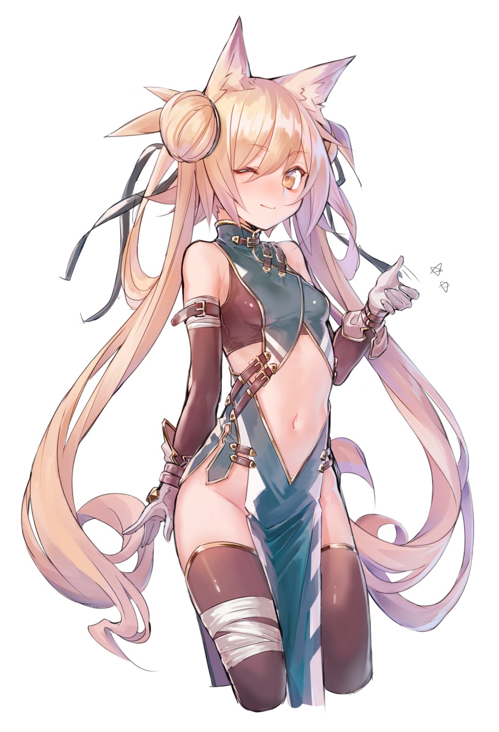 animal_ears bandages dio_uryyy nopan thighhighs