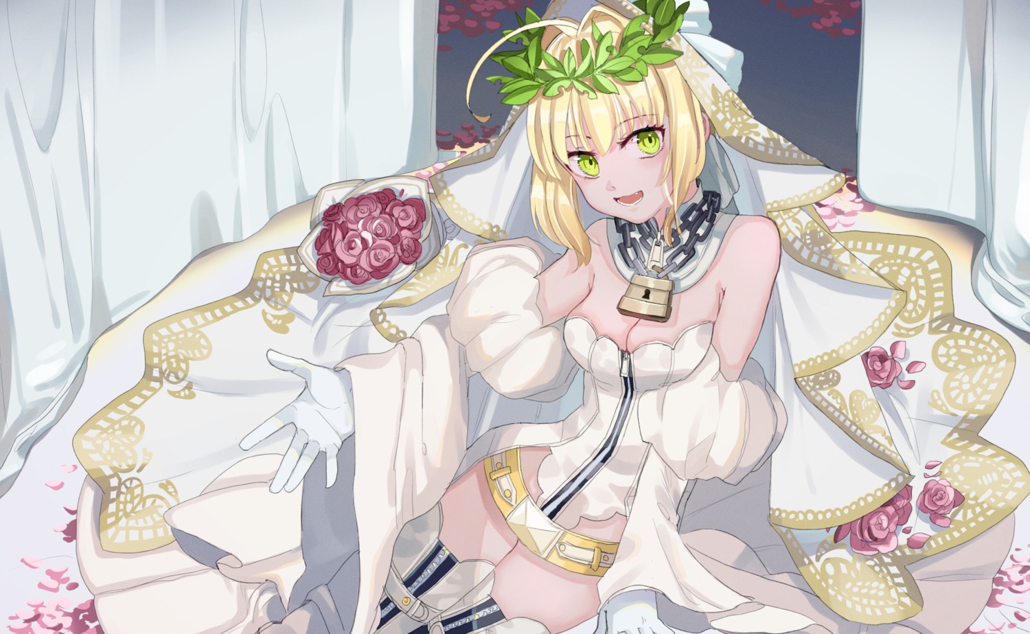 cleavage fate/grand_order gina_61324 leotard saber_bride saber_extra thighhighs