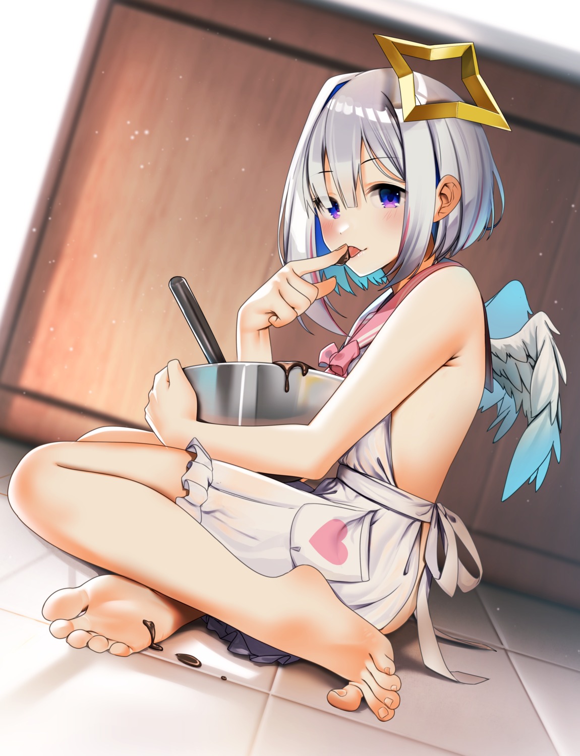 amane_kanata angel casino_(casinoep) cream feet hololive naked_apron wings