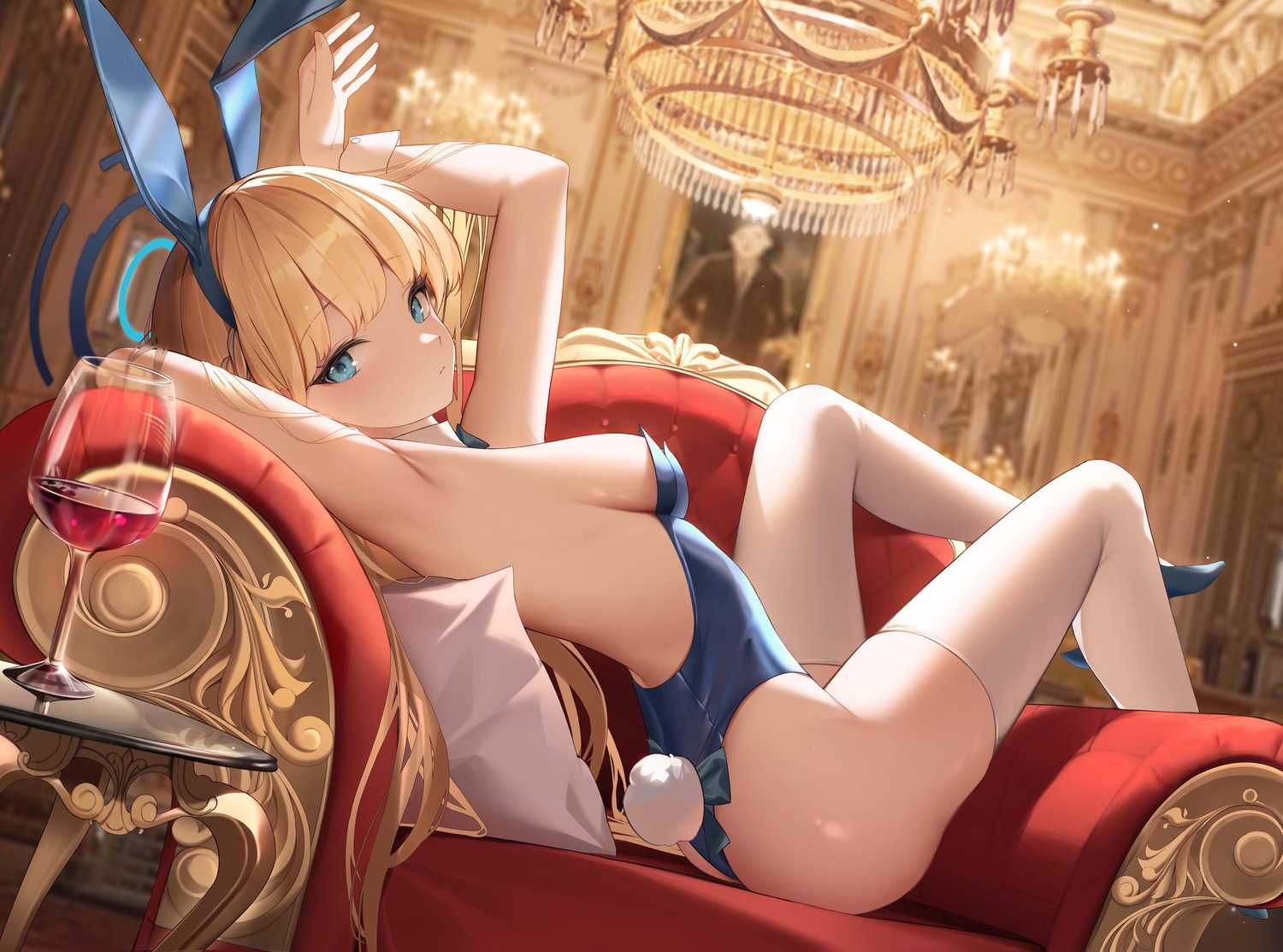 animal_ears asuma_toki blue_archive bunny_ears bunny_girl dodari halo jpeg_artifacts no_bra tail thighhighs