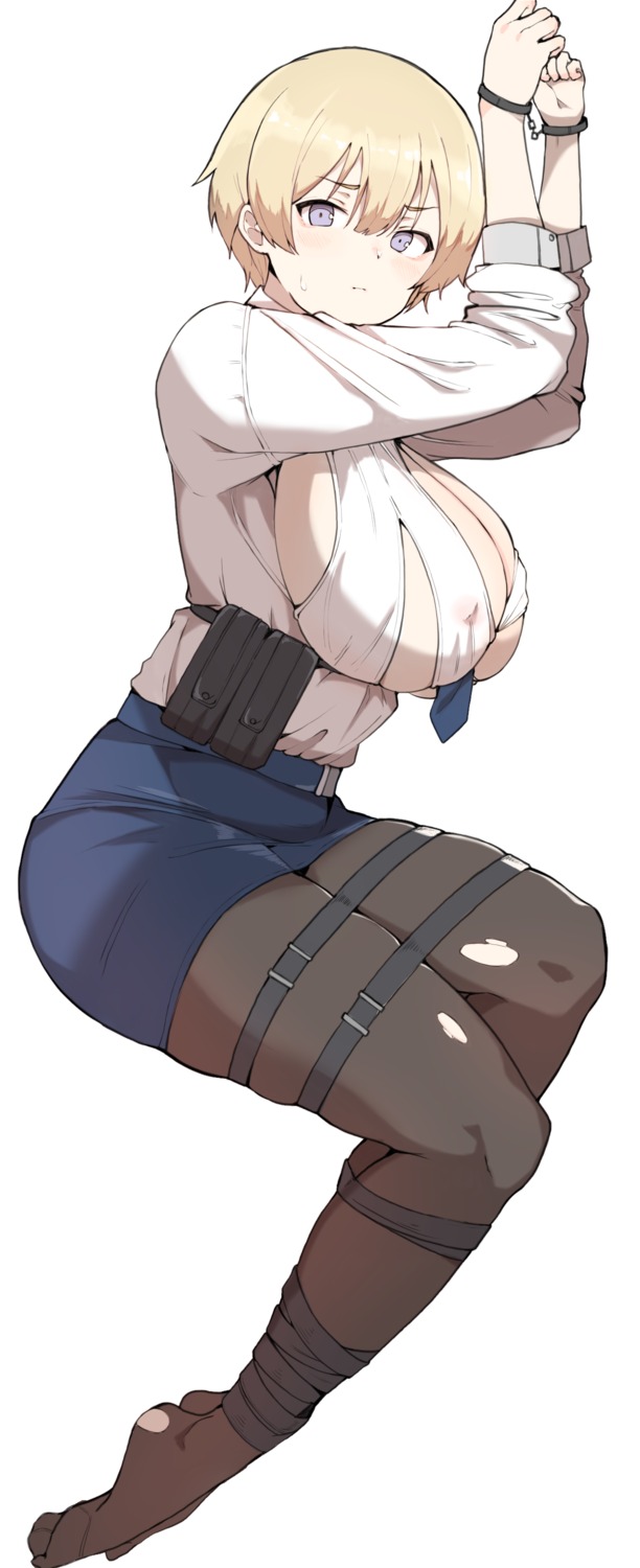 areola bondage erect_nipples girls_frontline no_bra pantyhose s10021 see_through torn_clothes vsk-94_(girls_frontline)