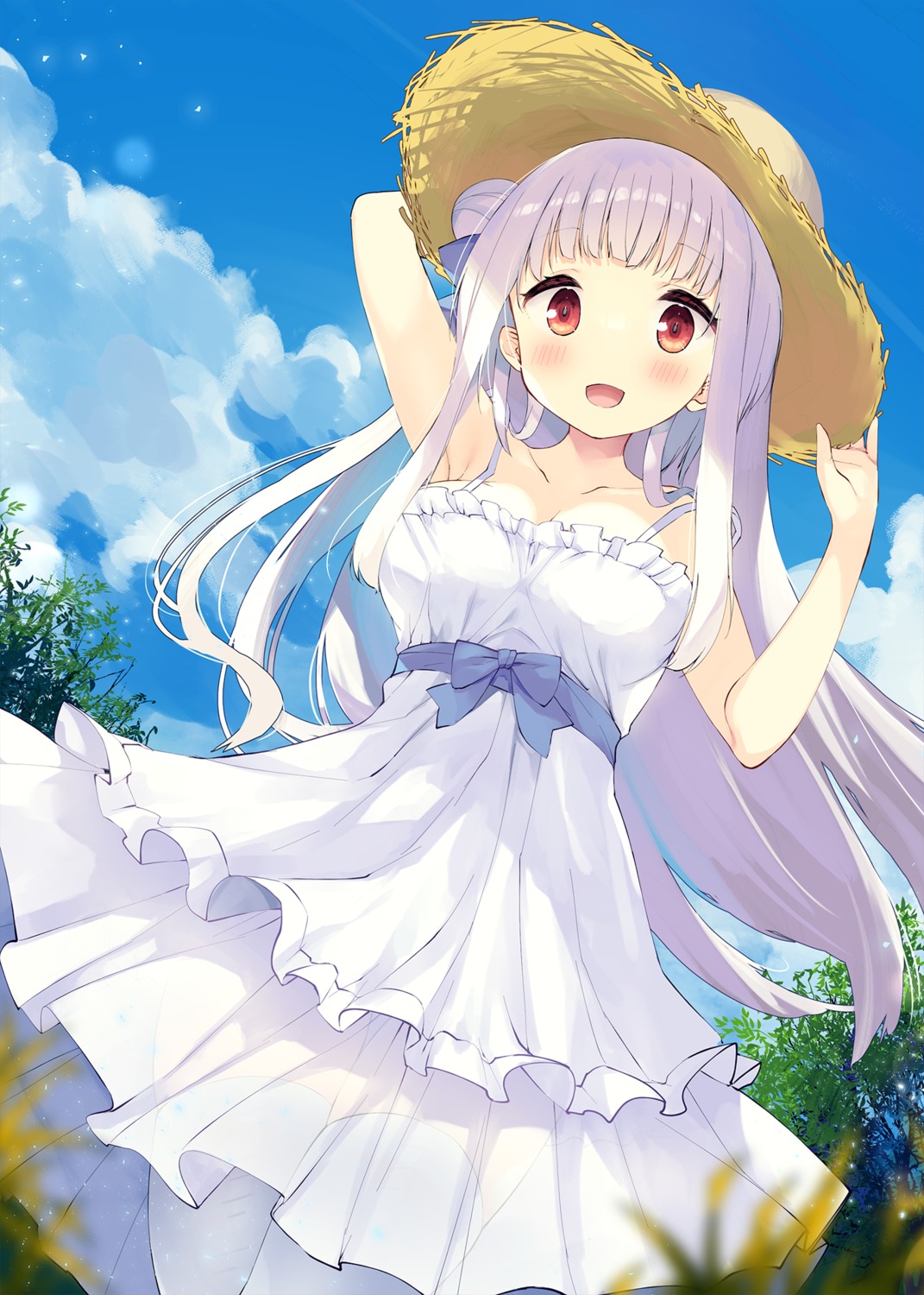 dress no_bra ochinsama see_through summer_dress thighhighs