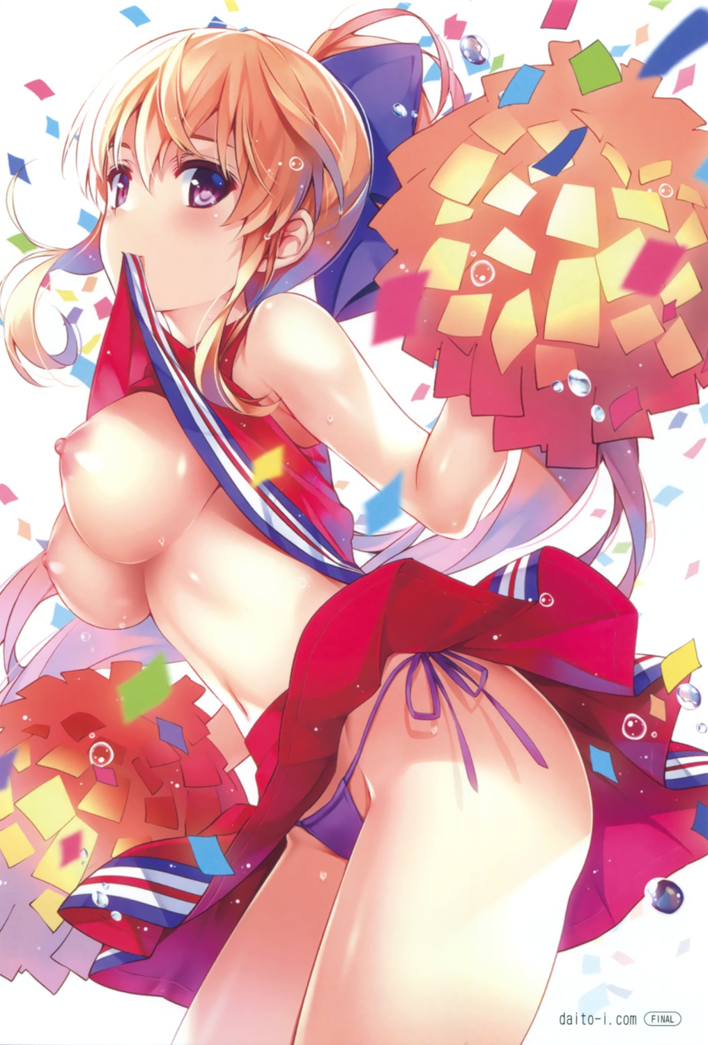 breasts cheerleader comic_aun misaki_kurehito mizuhara_erika nipples no_bra pantsu shirt_lift string_panties