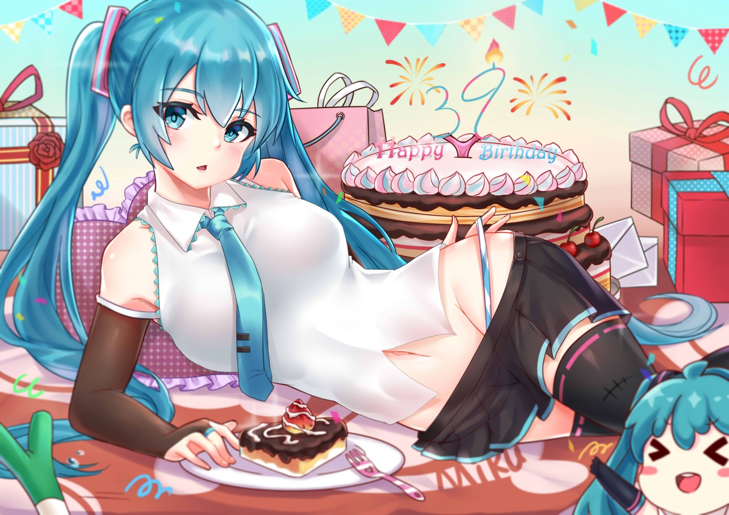 datew hatsune_miku pantsu panty_pull thighhighs undressing vocaloid