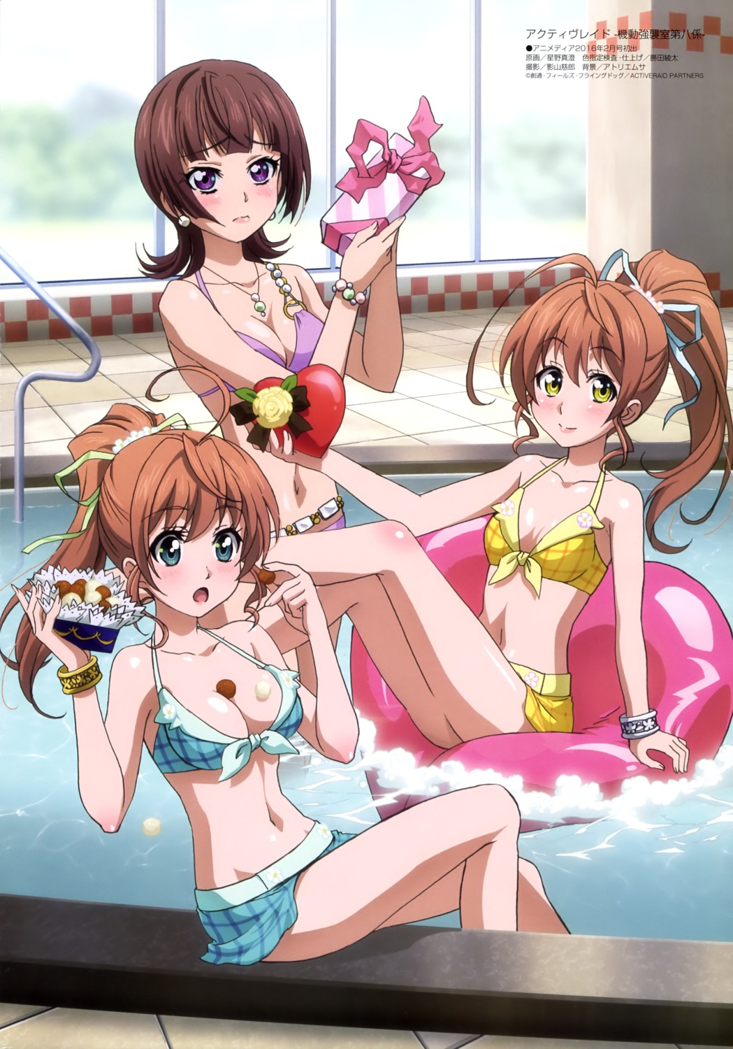 active_raid bikini cleavage hoshino_masumi kazari_asami swimsuits valentine yamabuki_hinata yamabuki_rin