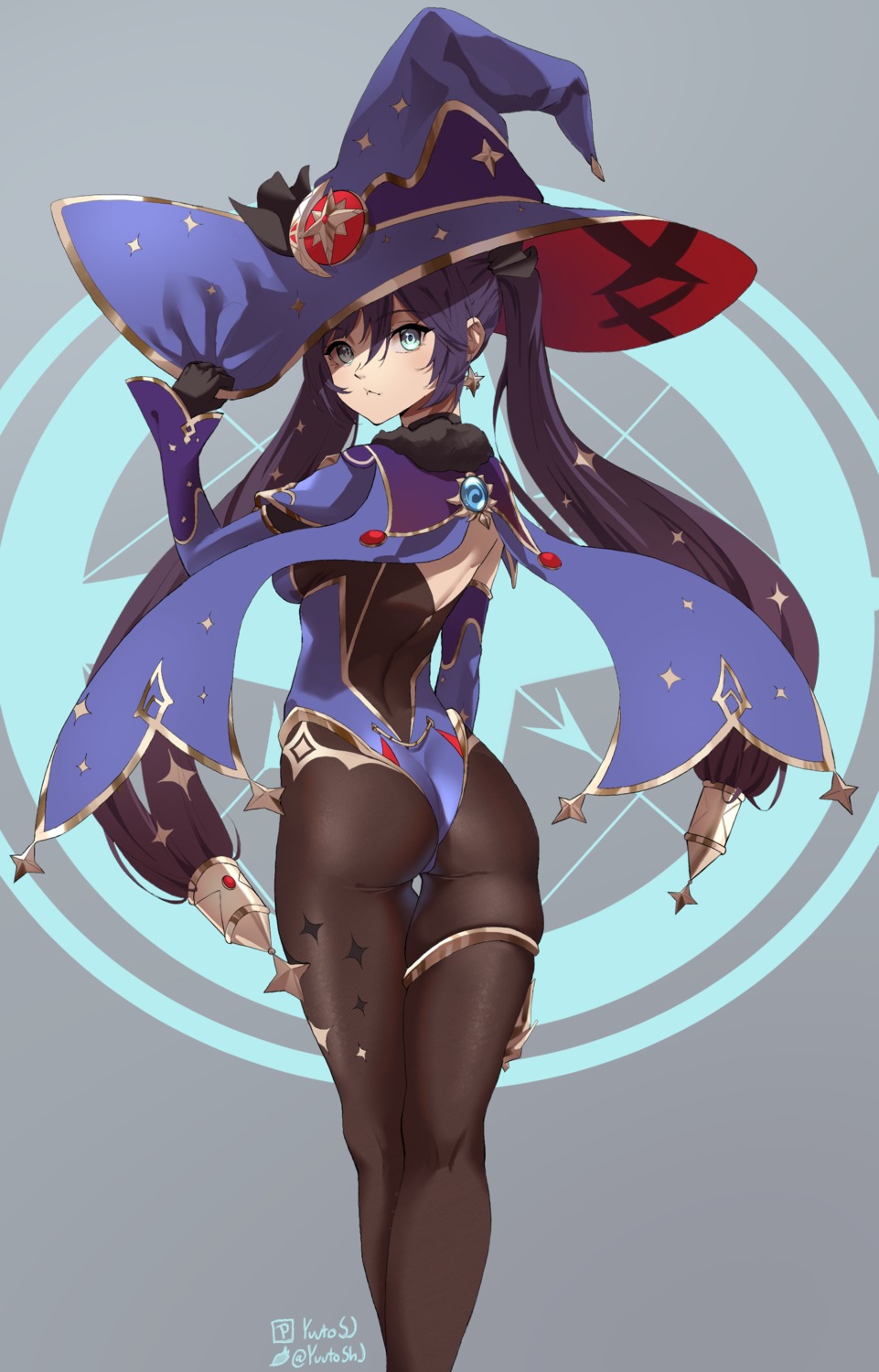 ass garter genshin_impact leotard mona_megistus no_bra pantyhose witch yuutosj